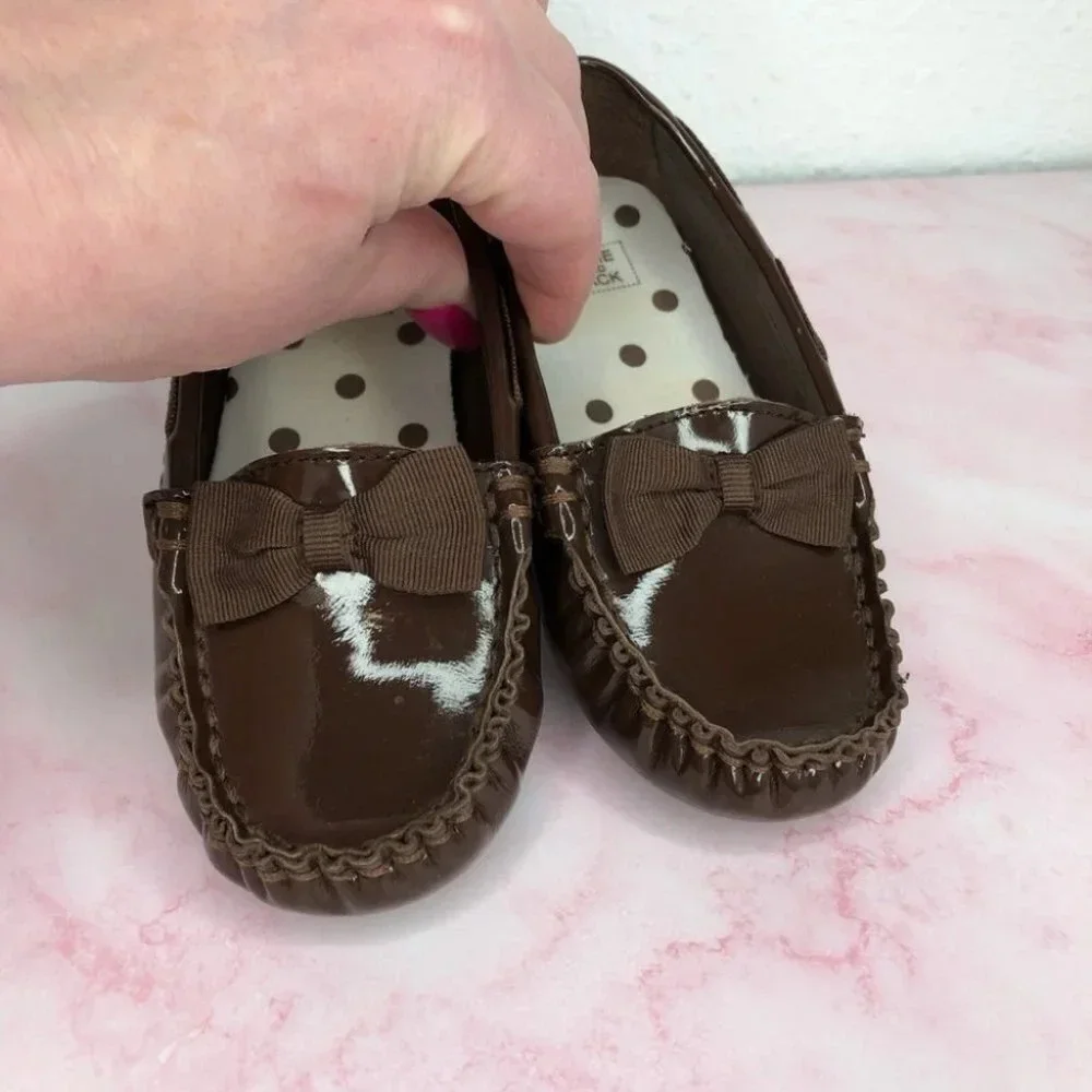 Janie and‎ Jack shoes bow moccasins brown patent leather size 8 toddler